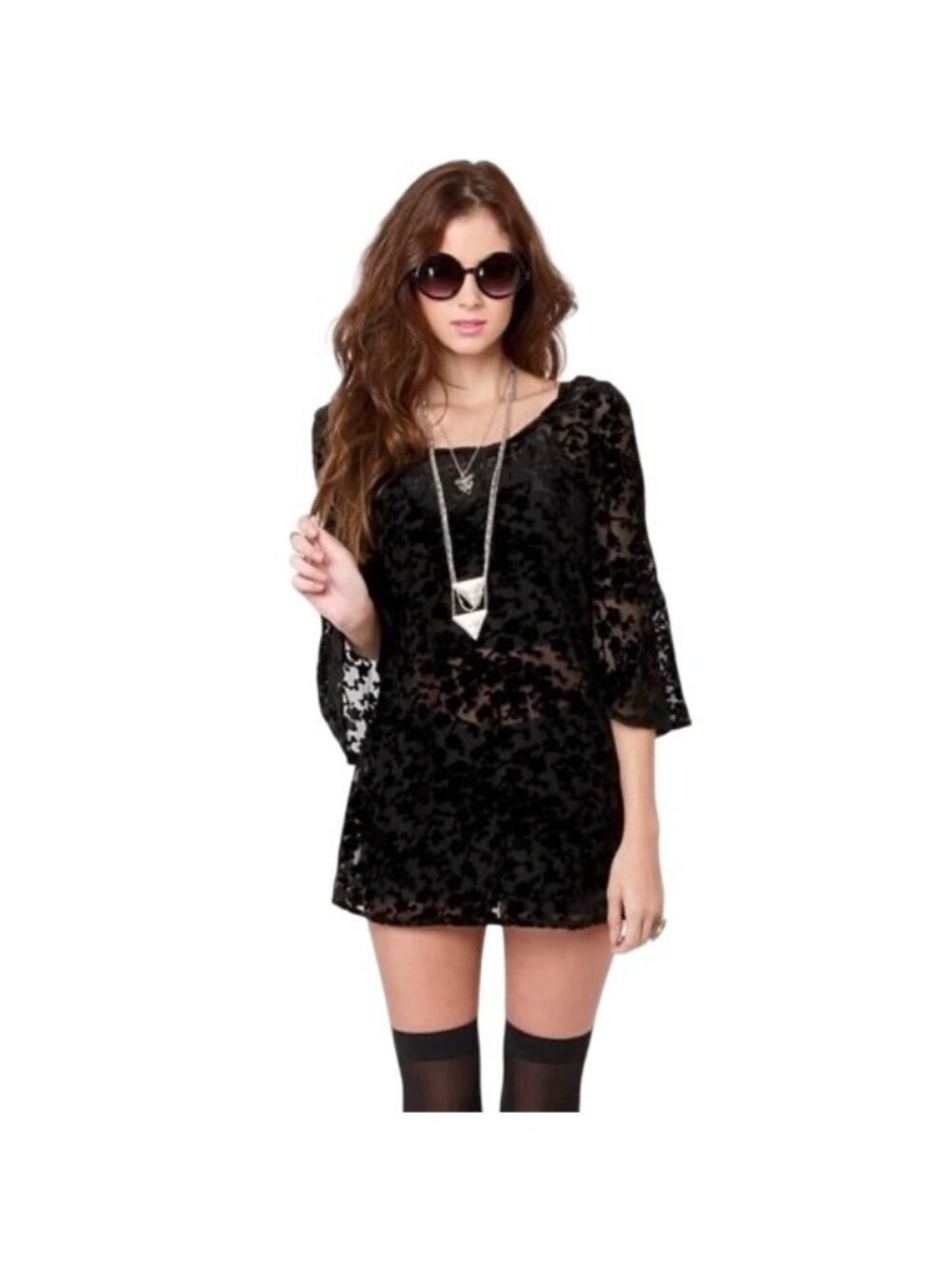 Gypsy Junkies Black Velvet Bell Sleeve Tunic S/M | Boho Whimsigoth Dark Coquette - Picture 2 of 16